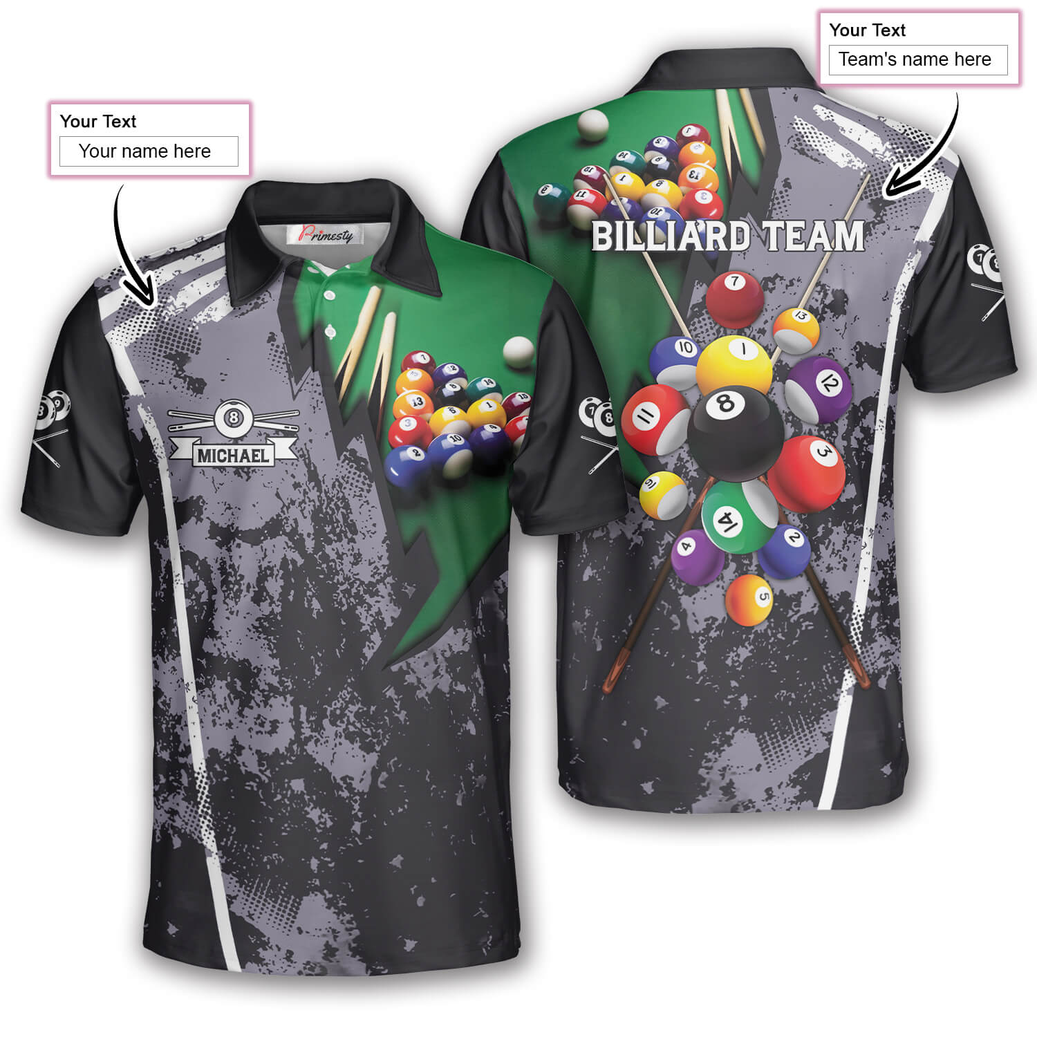 Grey Grunge Custom Billiard Shirts for Men - Primesty