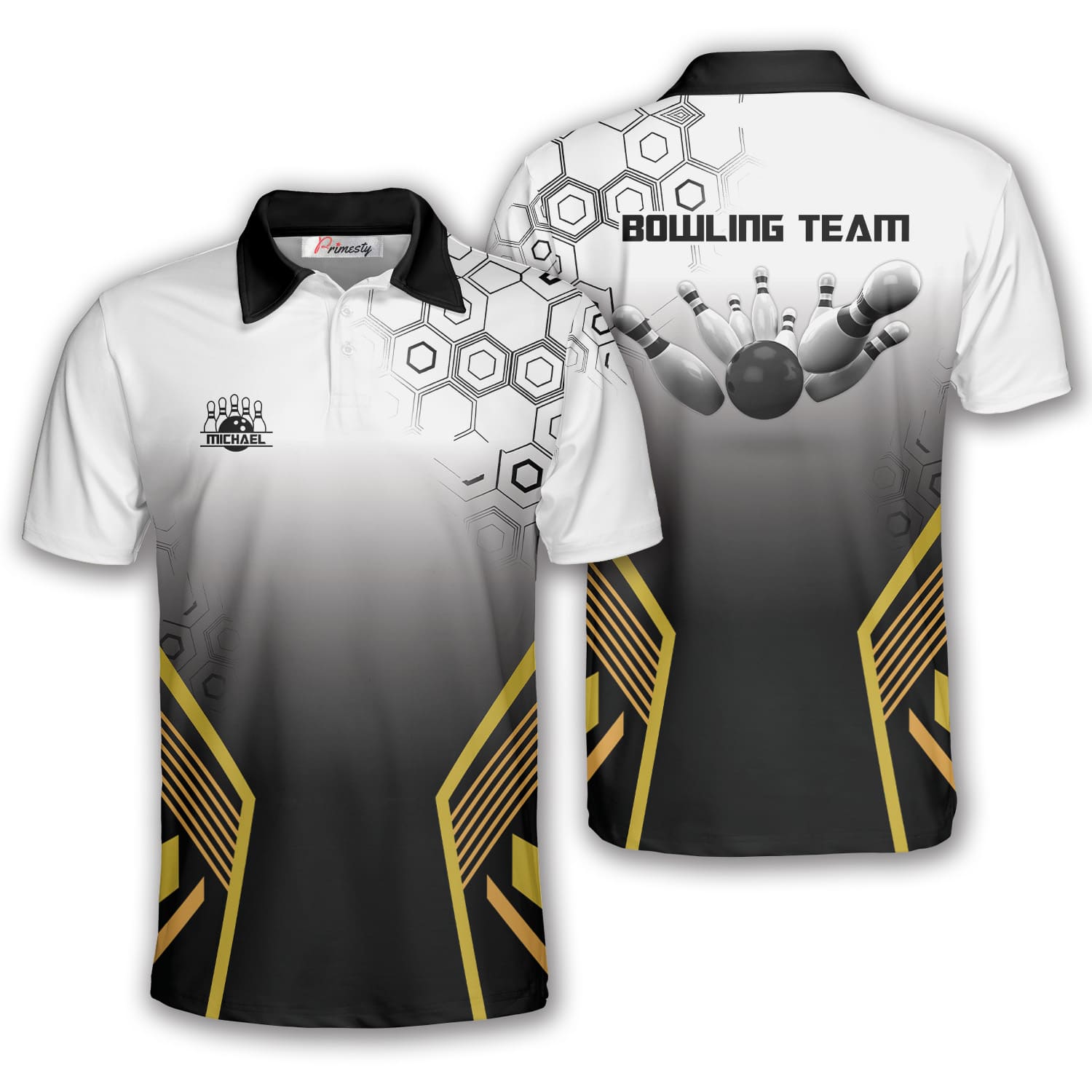Abstract Hive Pattern Custom Bowling Shirts For Men - Primesty