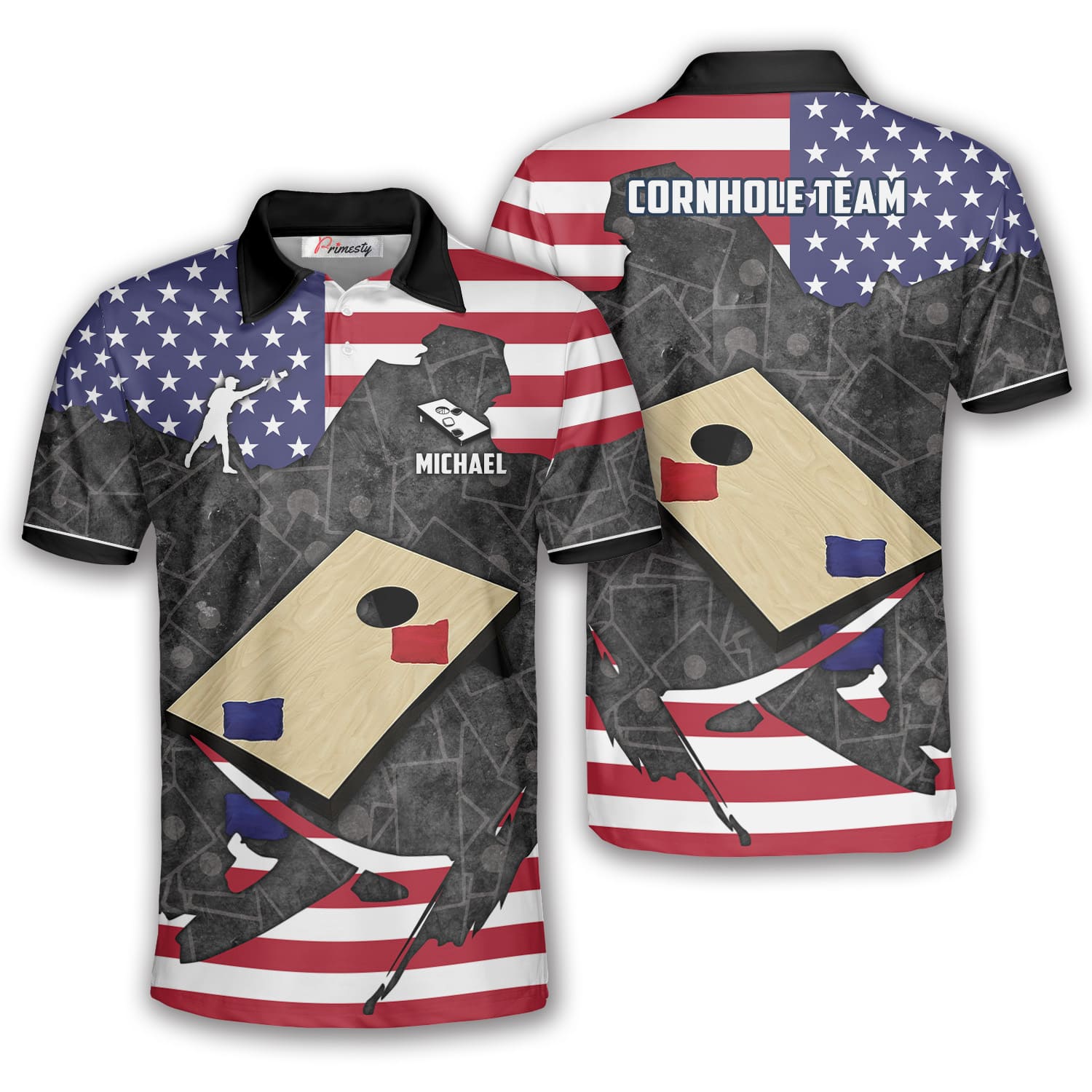 Cornhole USA Flag Custom Name Baseball Jersey Shirt S-5XL For Men