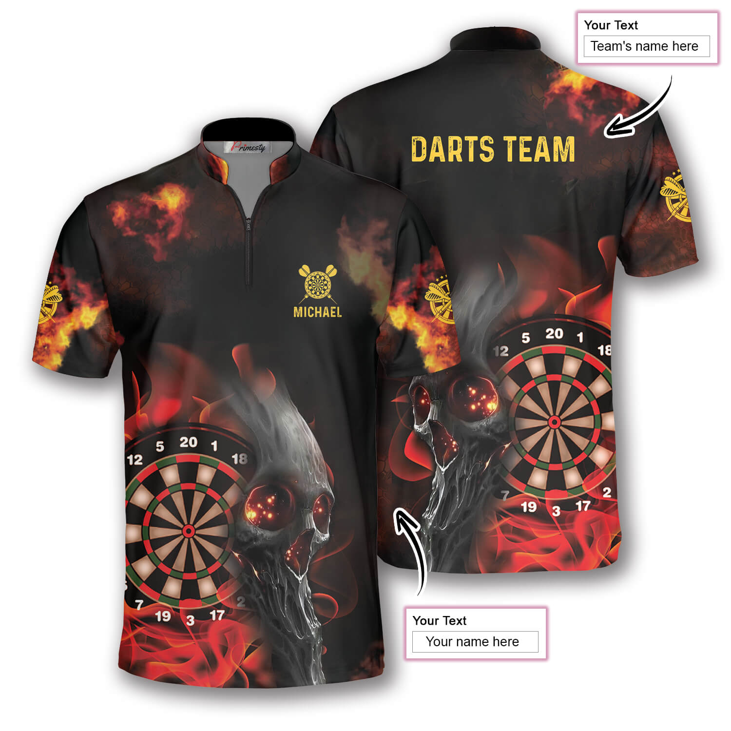 Darts Fire Smoky Skull Custom Darts Jerseys For Men - Primesty