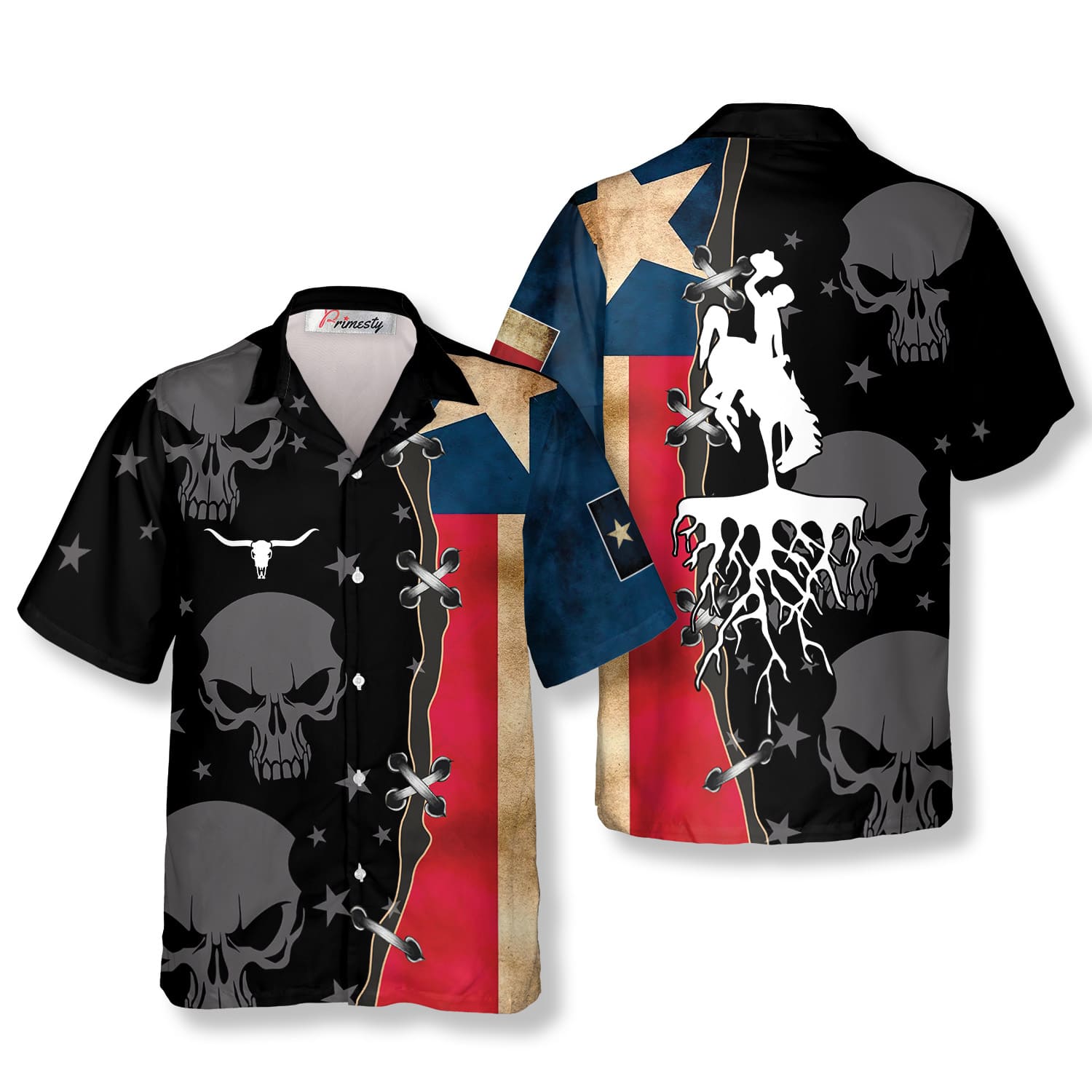 Black Skull Texas Hawaiian Shirts For Men - Primesty