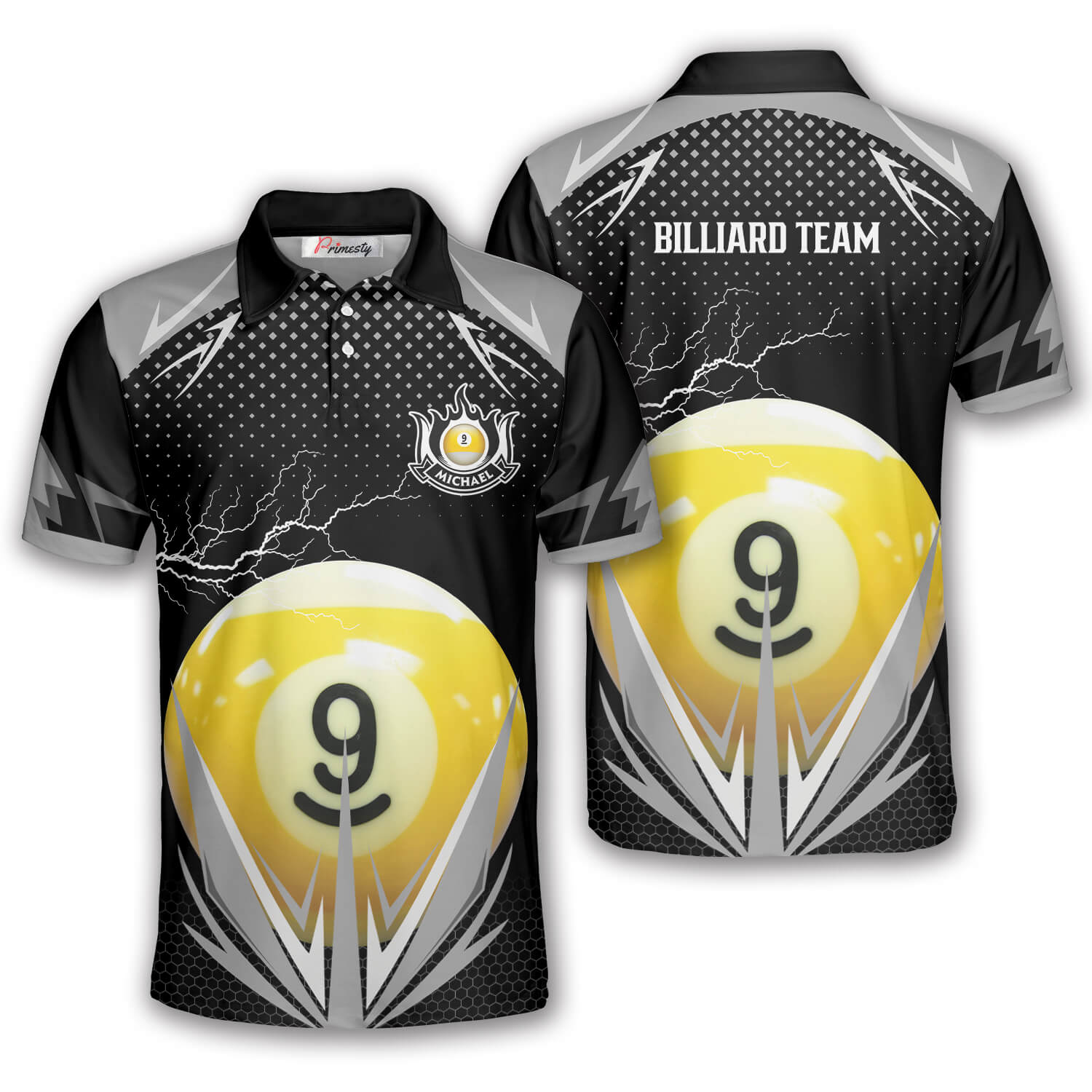 9-Ball BW Custom Billiard Shirts For Men - Primesty