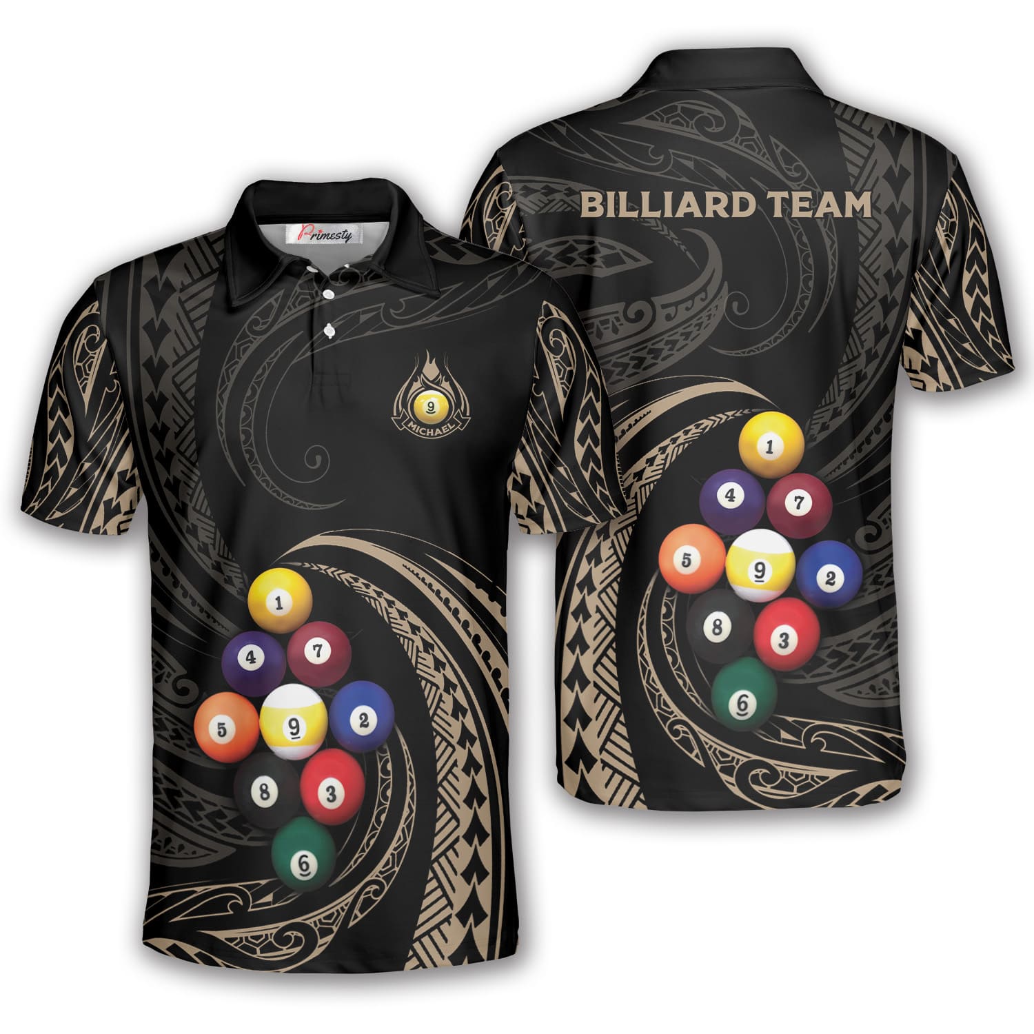 Classy Tribal Pattern Custom 9 Ball Billiard Shirts For Men - Primesty