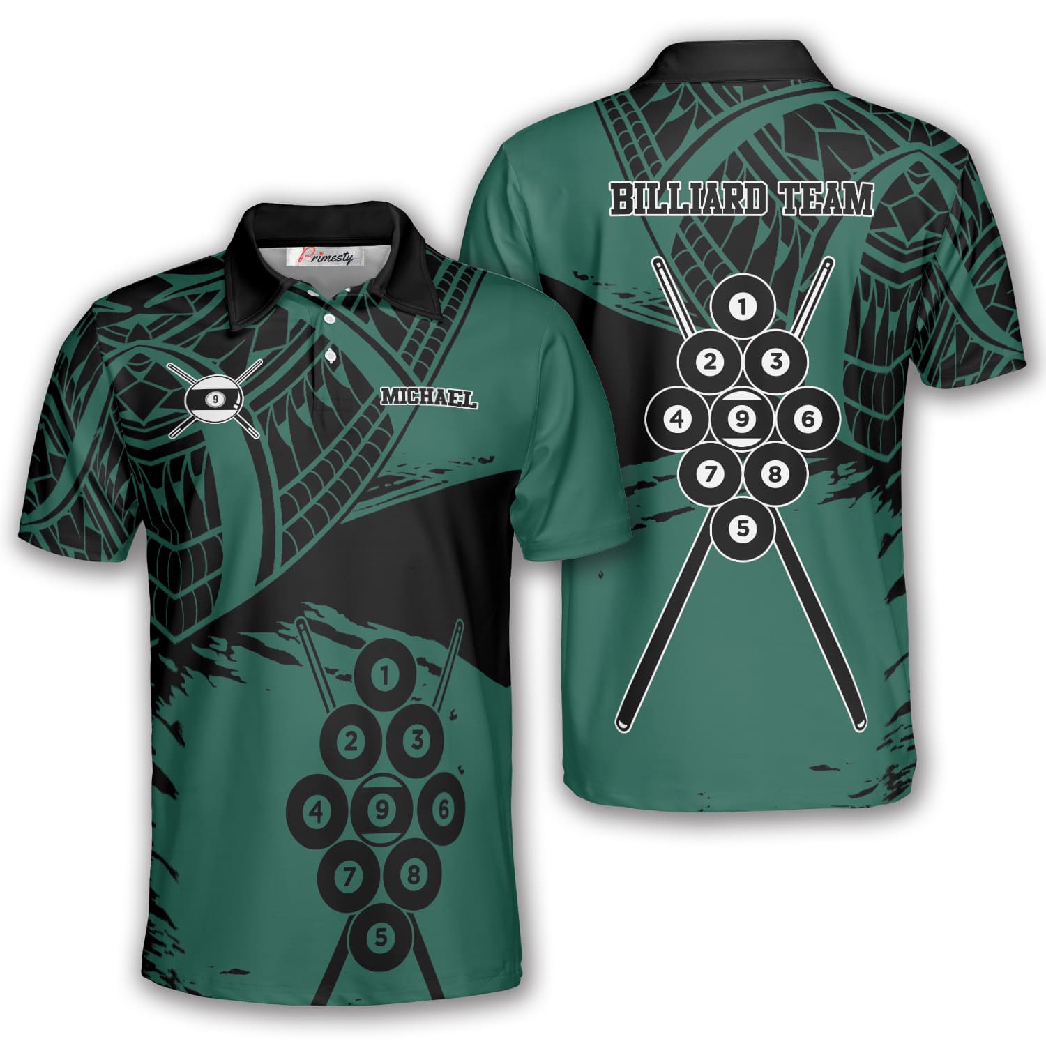 Green Tribal Pattern Custom 9 Ball Billiard Shirts For Men - Primesty