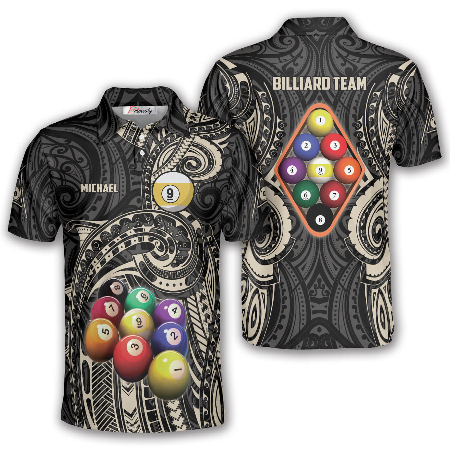 Khaki Tribal Custom 9 Ball Billiard Shirts For Men - Primesty