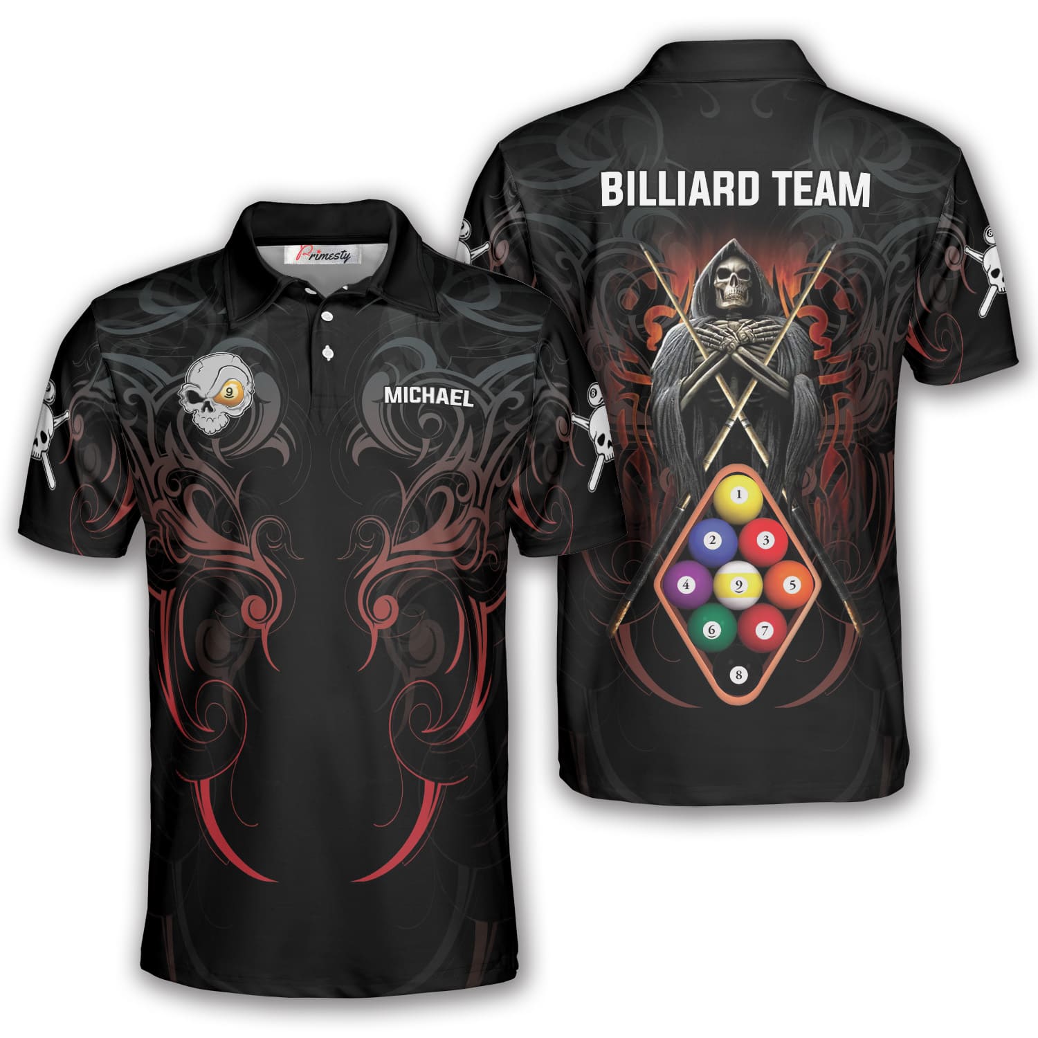 Tribal Skull Custom 9 Ball Billiard Shirts For Men - Primesty