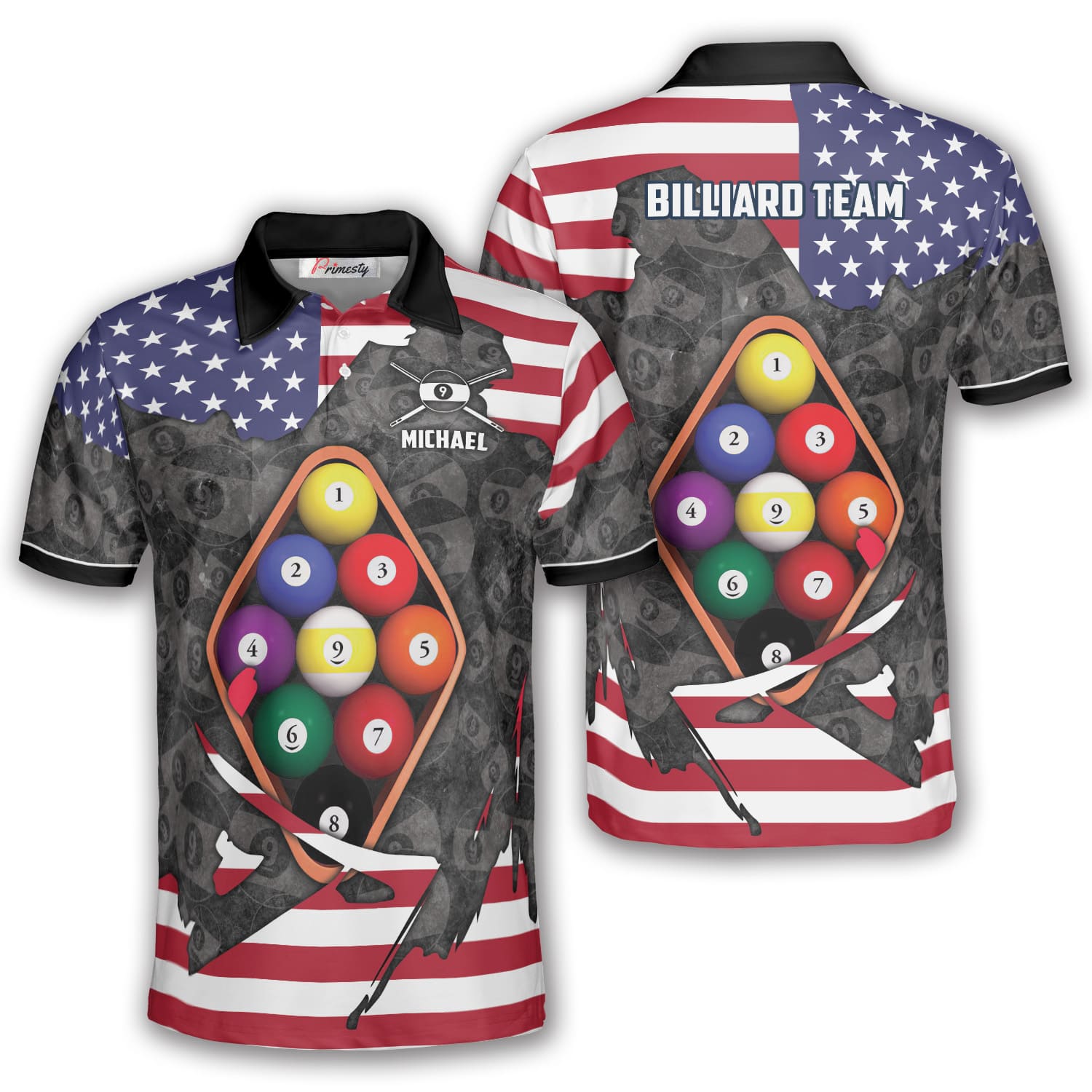 US Flag Grunt Style Custom 9 Ball Billiard Shirts For Men - Primesty