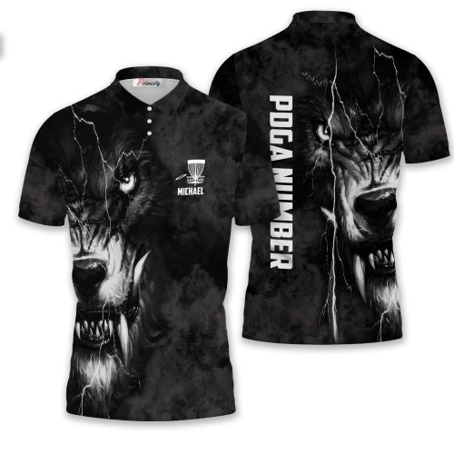 Angry Wolf Black Grunge Style Custom Disc Golf Shirt