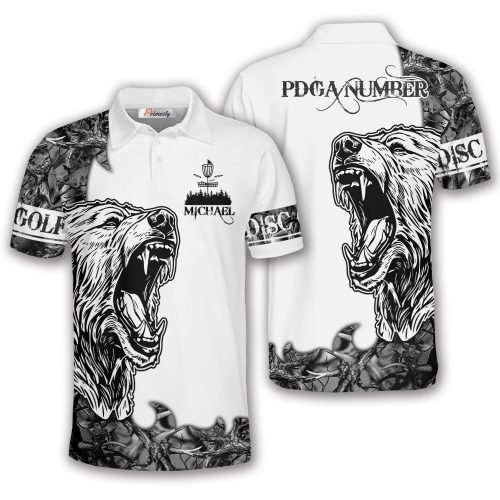 Bear In The Jungle Black White Custom Disc Golf Shirt