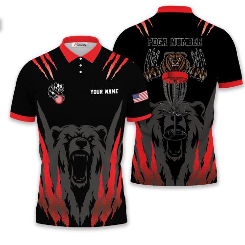 Bear Scratches Red Black Custom Bear Disc Golf Shirt