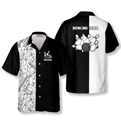 Black White Bowling Strike Guitar Icons Custom Hawaiian Shirt