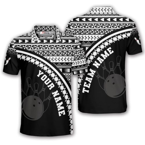 Black White Masi Pattern Custom Bowling Shirts for Men