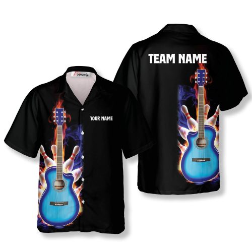 Blue Flame Acoustic Guitar Bowling Strike Custom Hawaiian Shirt