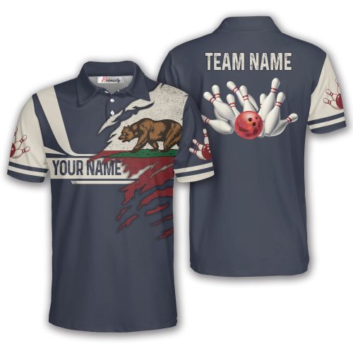 California Bear Torn Flag Custom Bowling Shirt