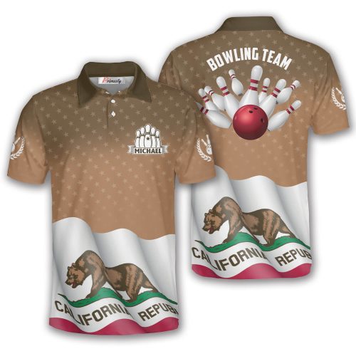 California Bear Waving Flag Custom Bowling Shirt