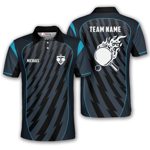 Dark Blue Sports Style Fire Bat Custom Table Tennis Shirt for Men