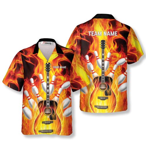 Fire Flame Bowling Strike Acoustic Guitar Custom Hawaiian Shirt