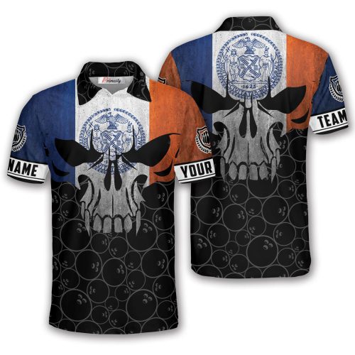 New York City Flag Vintage Skull Custom Bowling Shirt