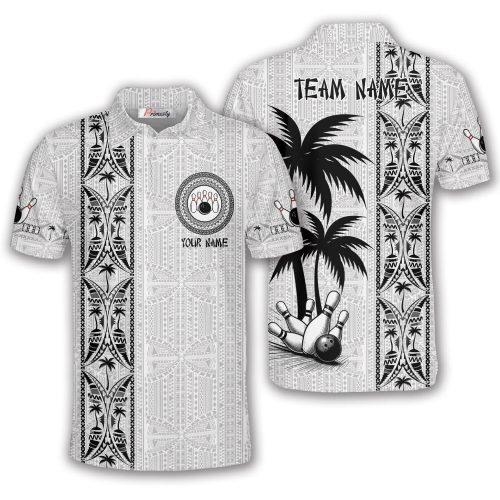 Palms Design Black White Custom Bowling Shirs for Men
