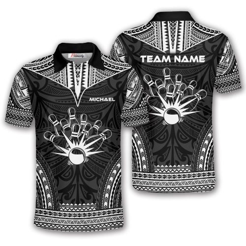 Polynesian Tattoo Black Custom Bowling Shirts for Men