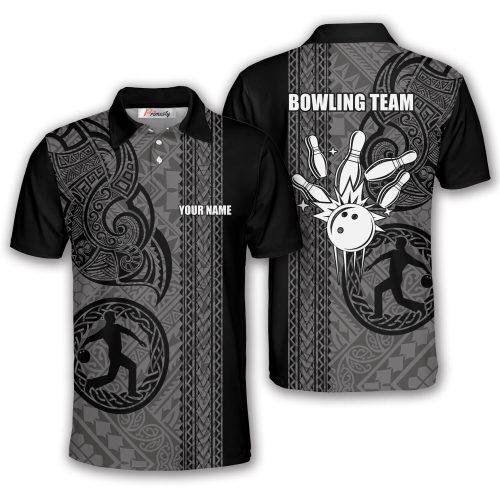 Samoa Tribal Tattoo Grey Custom Bowling Shirts for Men