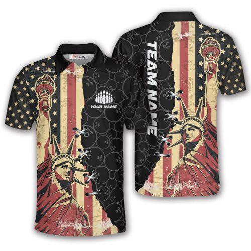 Statue of Liberty USA Grunge Flag Custom Bowling Shirt