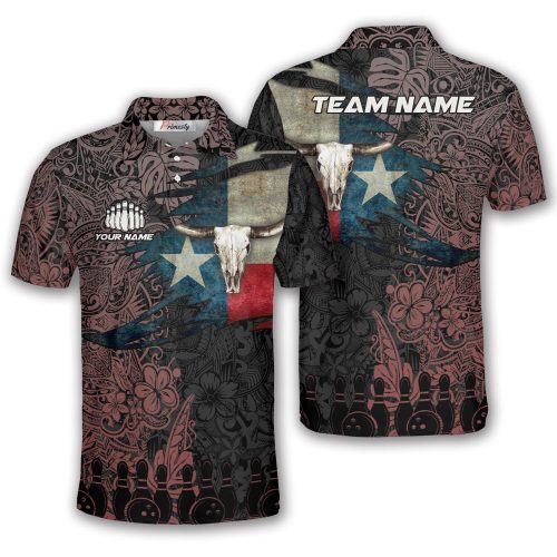 Texas Flag Tribal Floral Pattern Custom Texas Bowling Shirt