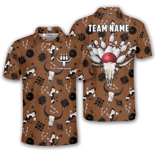 Texas Longhorn Brown Pattern Custom Texas Bowling Shirt