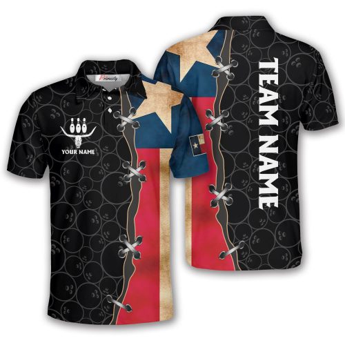 Texas Vintage Flag Longhorn Bowling Pattern Custom Texas Bowling Shirt