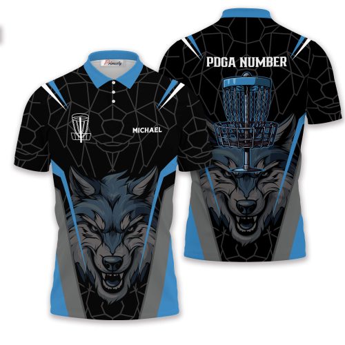 Wolf Head Blue Abstract Pattern Custom Disc Golf Shirt