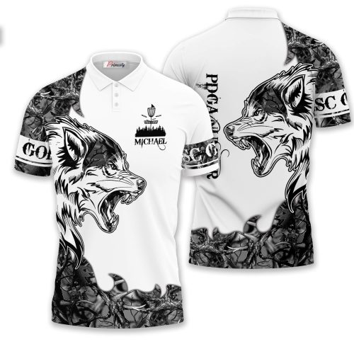 Wolf In The Jungle Black White Custom Disc Golf Shirt