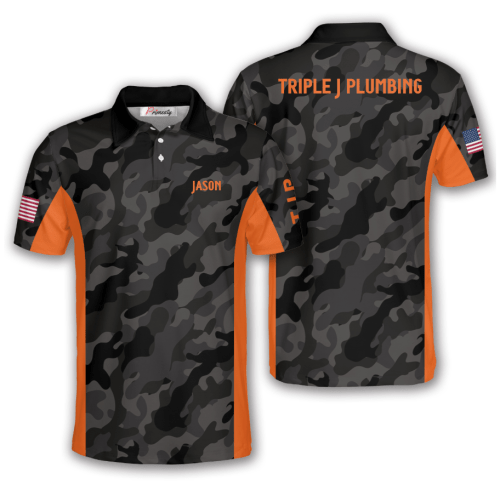 Bowling Grey Camo Orange Custom Bowling Shirts (Brad Lowhorn)