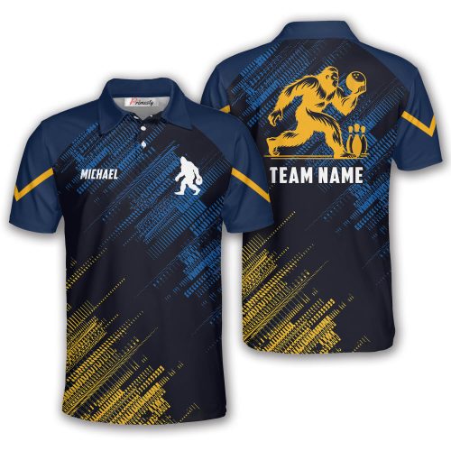 Bigfoot Dark Blue Sports Style Custom Bowling Shirt