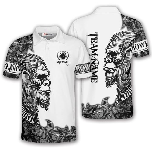 Bigfoot in Jungle Black White Version Custom Bowling Shirt