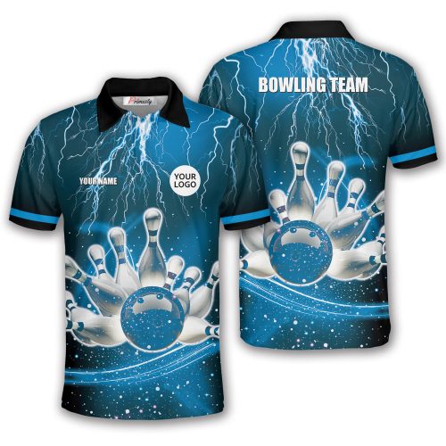 Blue Lightnings Bowling Strike Custom Logo Bowling Shirt
