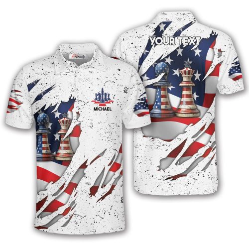 Chess USA Flag White Grunge Custom Chess Shirts for Men