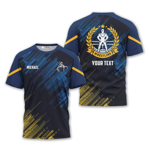 Dark Blue Sports Style Custom Wrestling Shirt