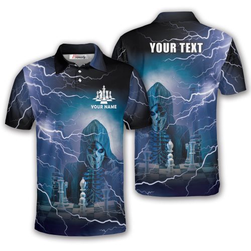 Grim Reaper Playing Chess Blue Lightnings Custom Chess Shirts for Men