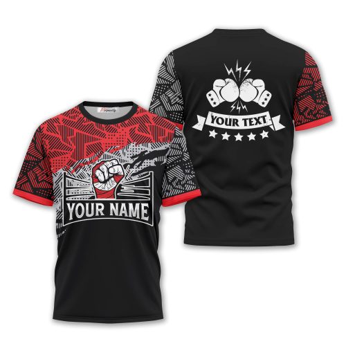Muay Thai Fighter Red Black Abstract Pattern Custom Boxing Shirt