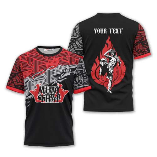 Muay Thai Fighter Red Black Abstract Pattern Custom Muay Thai Shirt