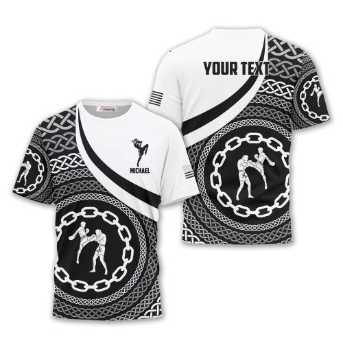 Muay Thai Fighter Silhouette Chain Pattern Custom Muay Thai Shirt