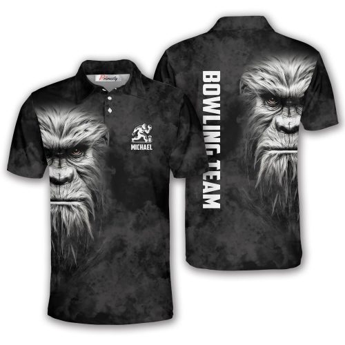 Mythical Bigfoot Smoke Black Custom Bowling Shirt