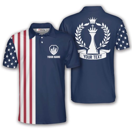 Patriotic Navy USA Flag Custom Chess Shirts for Men