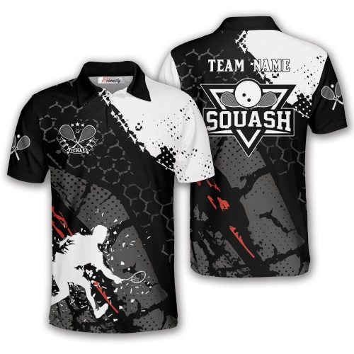 Squash Player Silhouette Black White Honeycomb Custom Squash Shirt