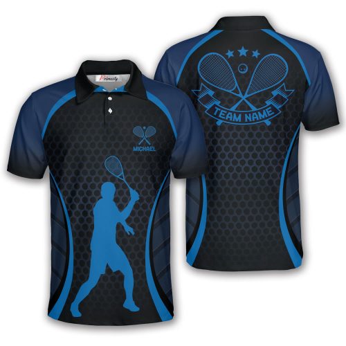 Squash Player Silhouette Blue Honeycomb Custom Squash Shirt