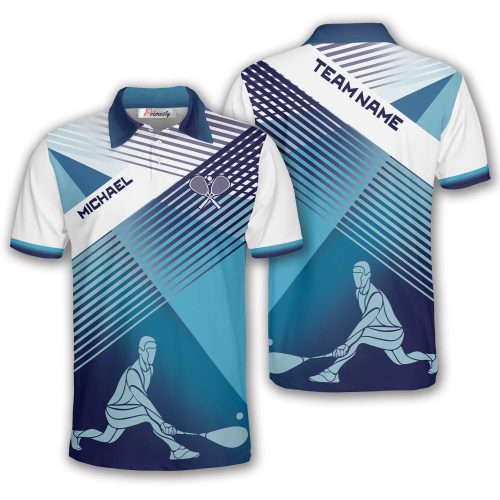 Squash Player Silhouette White Blue Custom Squash Shirt