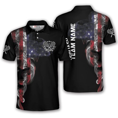 USA Smoke Flag Black Background Custom Squash Shirt