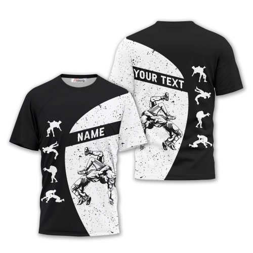 Wrestling Silhouettes Black White Custom Wrestling Shirt