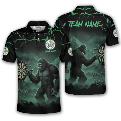Bigfoot Playing Darts Dark Green Custom Dart Shirt