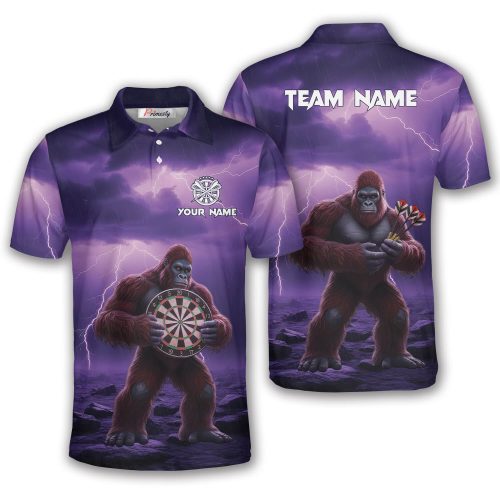 Bigfoot Playing Darts Purple Lightnings Custom Dart Shirt
